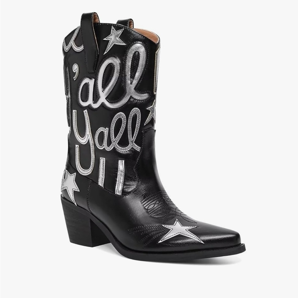 Stylish Black and Silver Heeled Boots